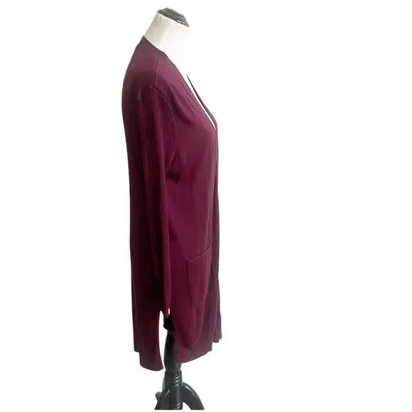 I.N.C International Concepts Longline Cardigan Size Medium Burgundy Lightweight - Picture 2 of 12